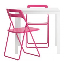 МЕЛЬТОРП/ НИССЕ Стол и 2 стула, белый, розовый 198.856.32 
