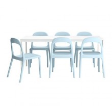МЕЛЬТОРП/ УРБАН Стол и 6 стульев, белый, голубой 598.856.30 